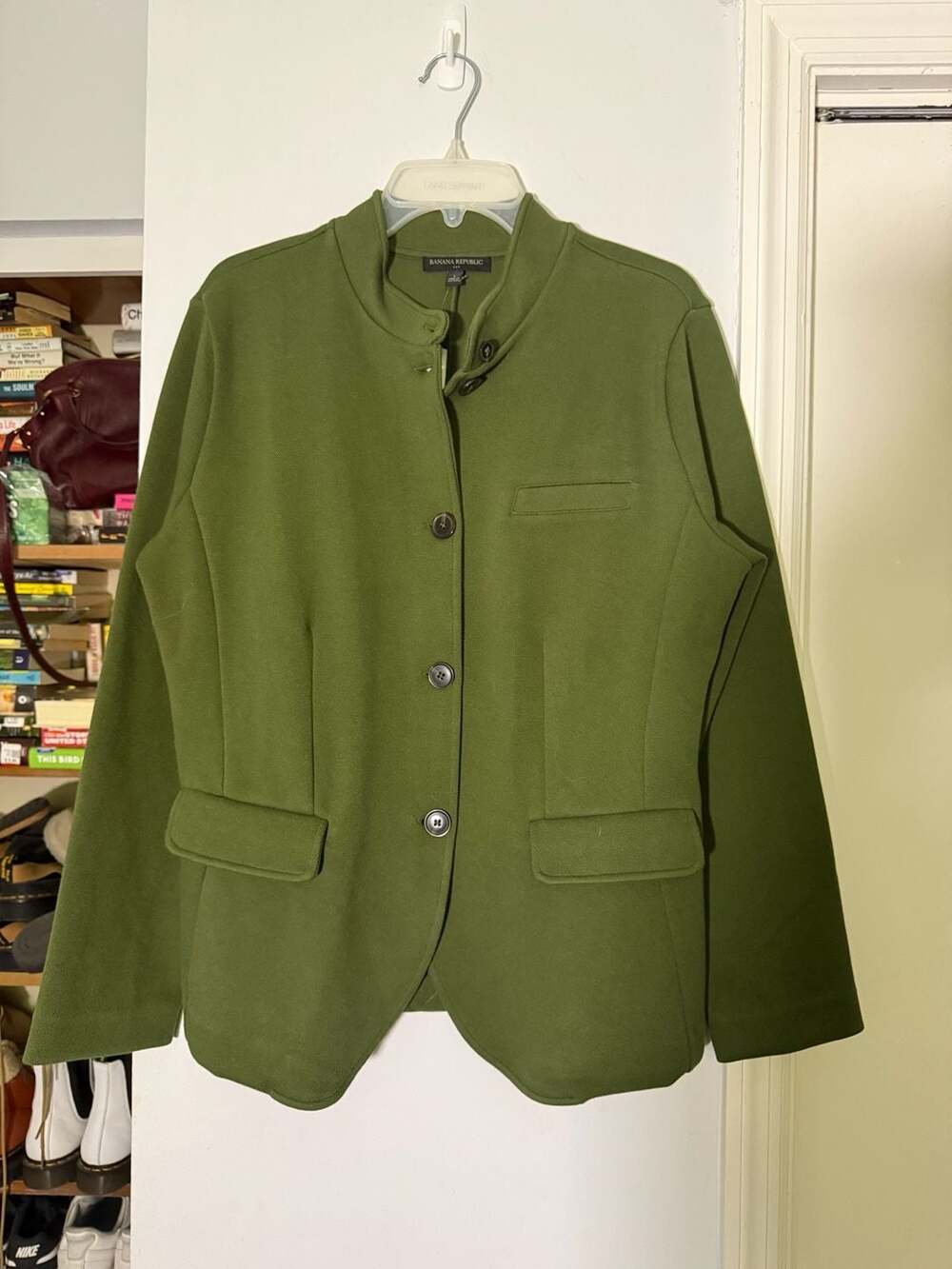 Banana Republic Knit Blazer Size L Olive Green Button Front